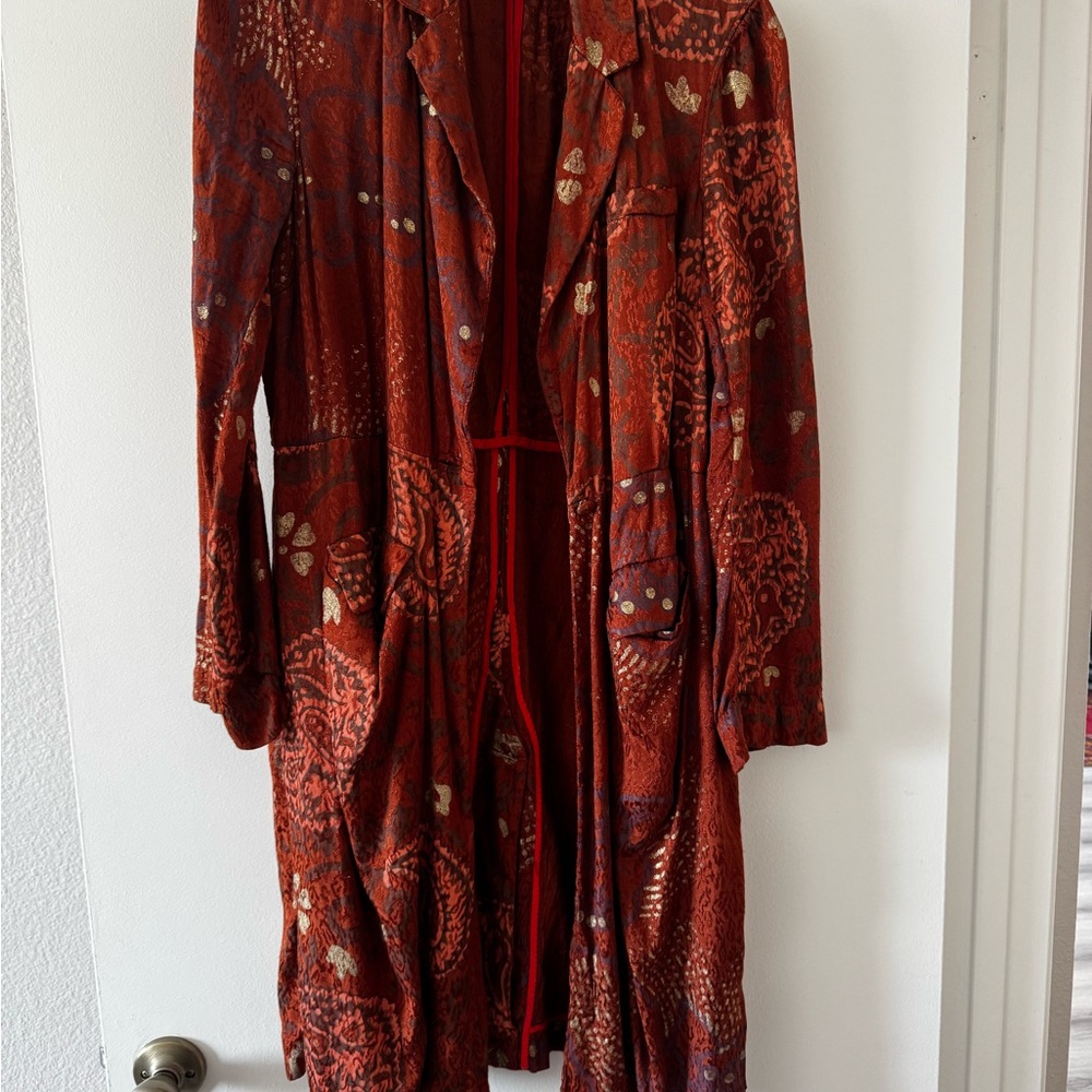 Free People Rust Orange Paisley Jacquard Duster